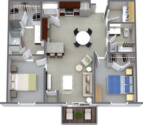 3D floorplan 2BD2BA Unit E